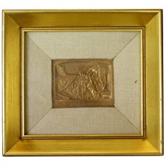 Framed Signed Small Bronze Relief Wall Sculpture Shofar Blower by Boris Schatz