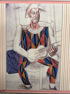 Framed Silk Scarf "Arlequin" à la Guitare" after Pablo Picasso