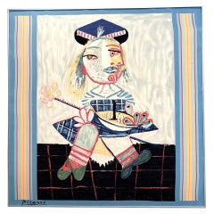 Framed Silk Scarf "Fillette au Bateau" after Pablo Picasso
