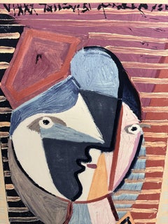 Framed Silk Scarf "Woman Facing to The Right " after Pablo Picasso