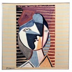 Framed Silk Scarf "Woman Facing to The Right " after Pablo Picasso