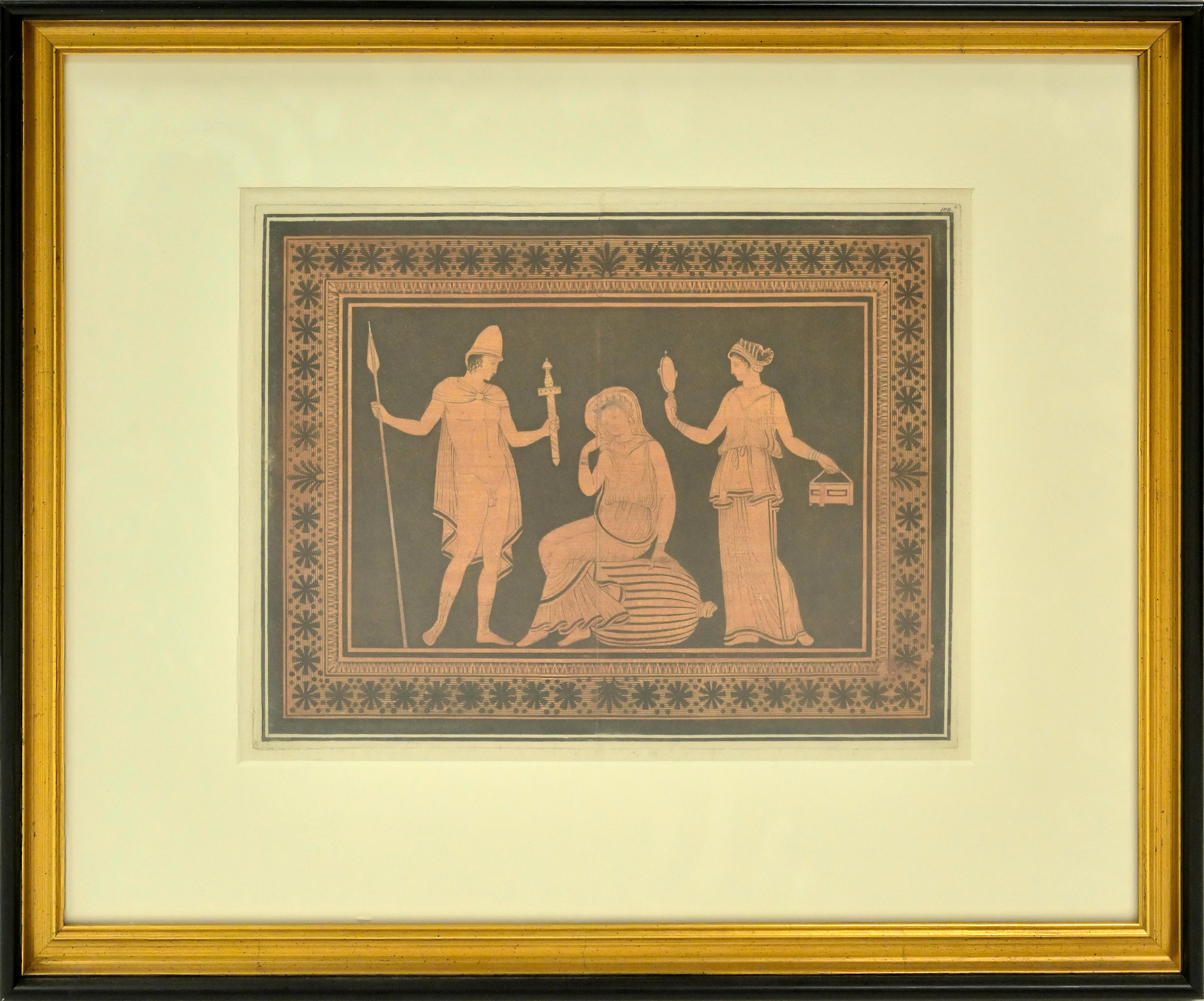 Classical Greek Framed Sir William Hamilton Print Woman Sitting beside Her Advisors For Sale