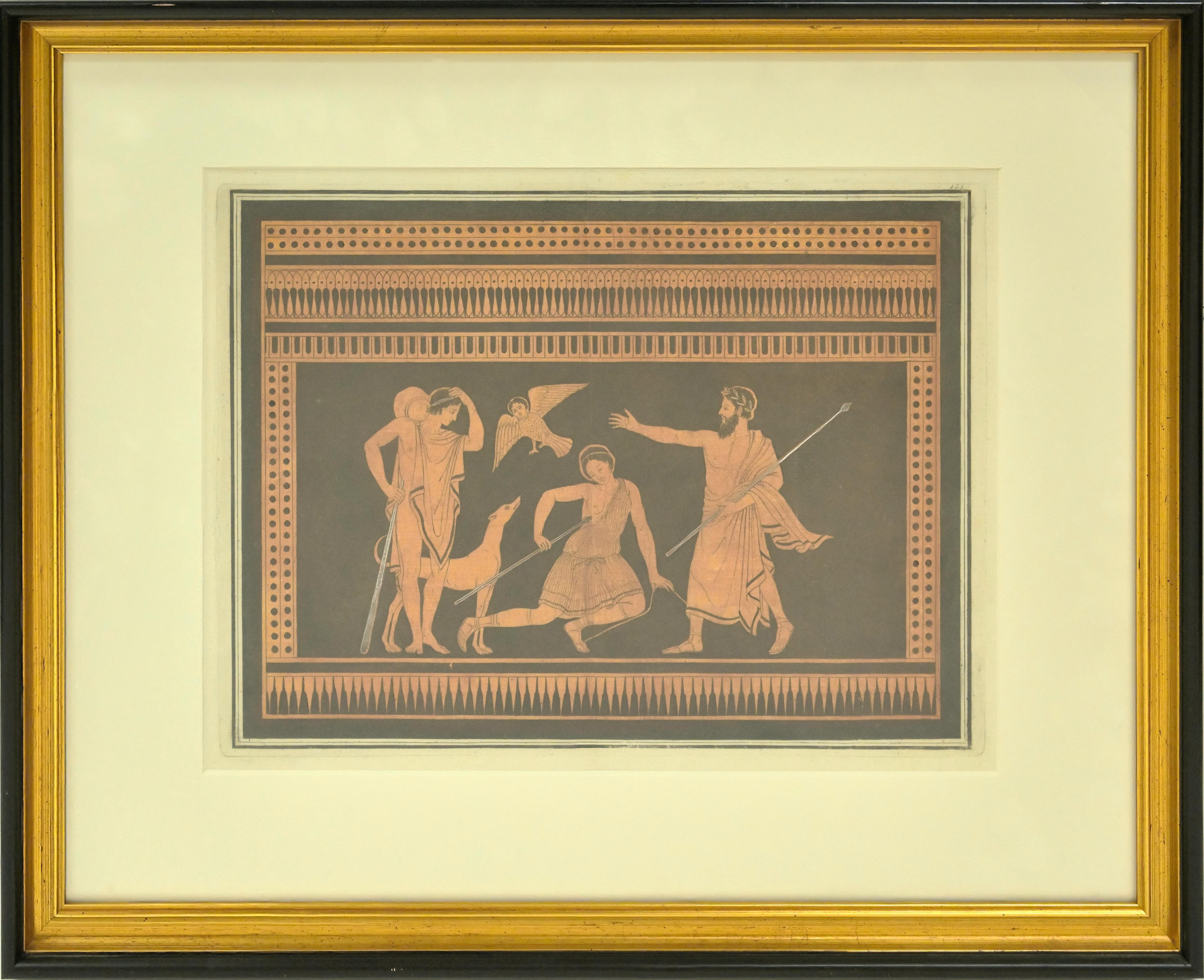 Grec classique Sir William Hamilton - Encadré - Trois hommes avec imprimé animal en vente