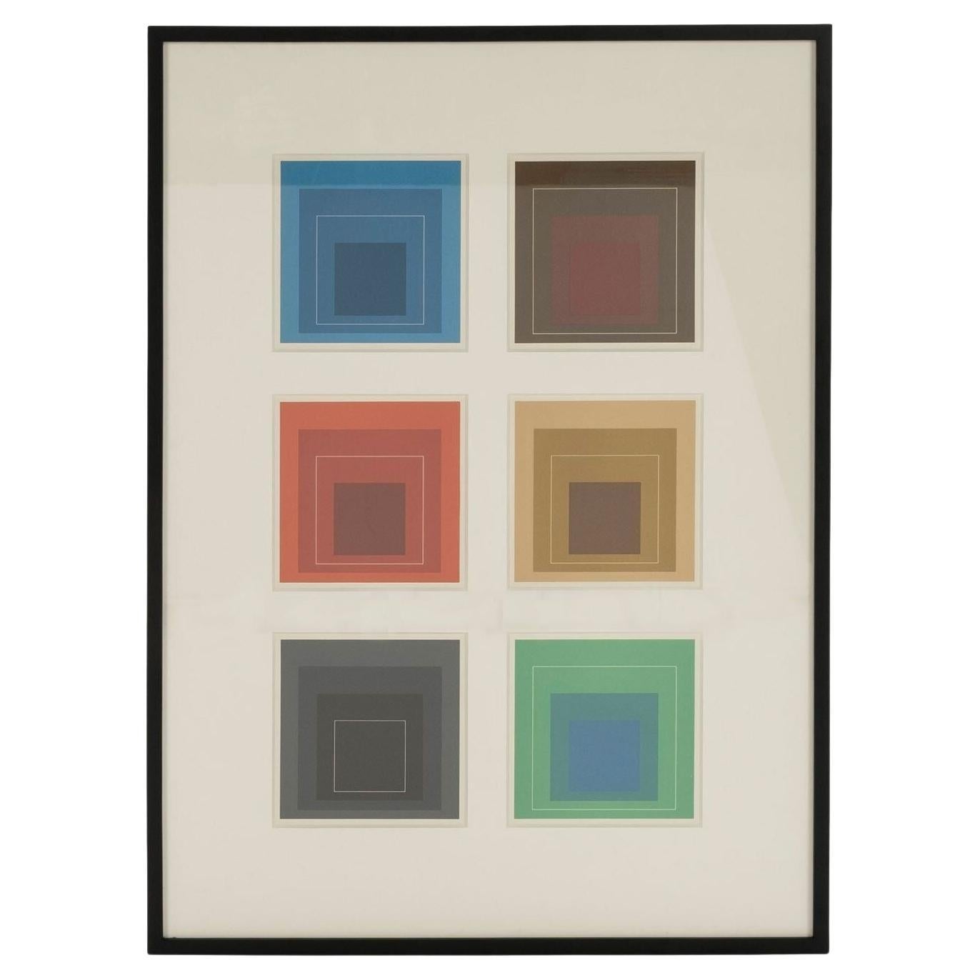 Framed: Six Lithographs "White Lines Squares" After Josef Albers