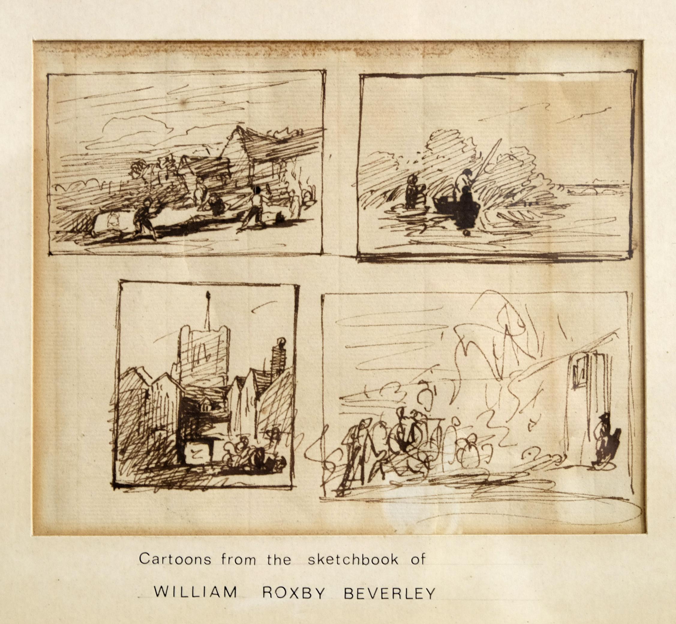 An intriguing framed and glazed page from the sketchbook of William Roxby Beverley, renowned 19th century theatrical scene painter and artist.

Born into a theatrical family William Roxby Beverley (1811-1889) soon rose to fame as one of the