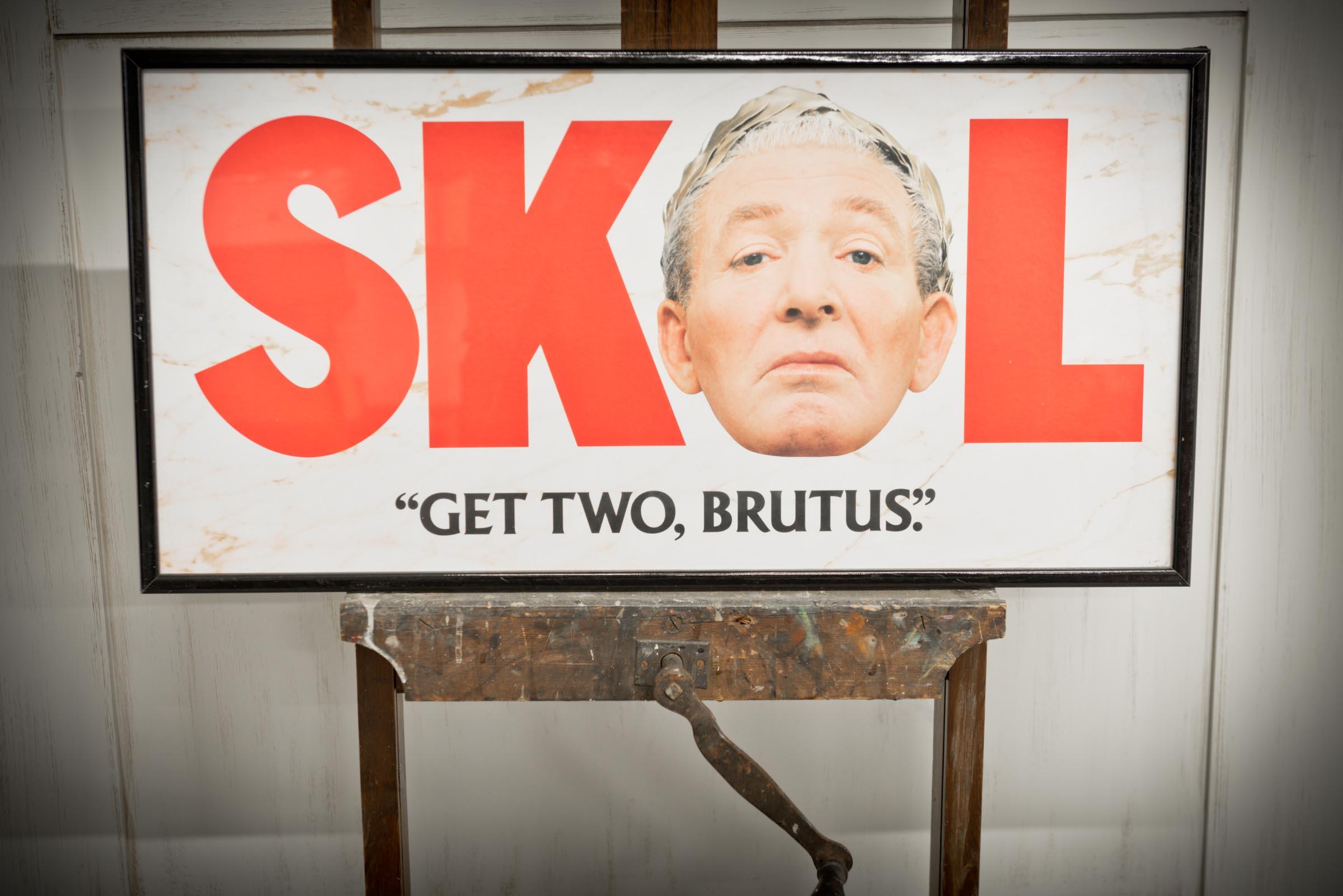 Framed Skol Lager Advertising Poster starring Kenneth Williams saying 'Get Two Brutus'