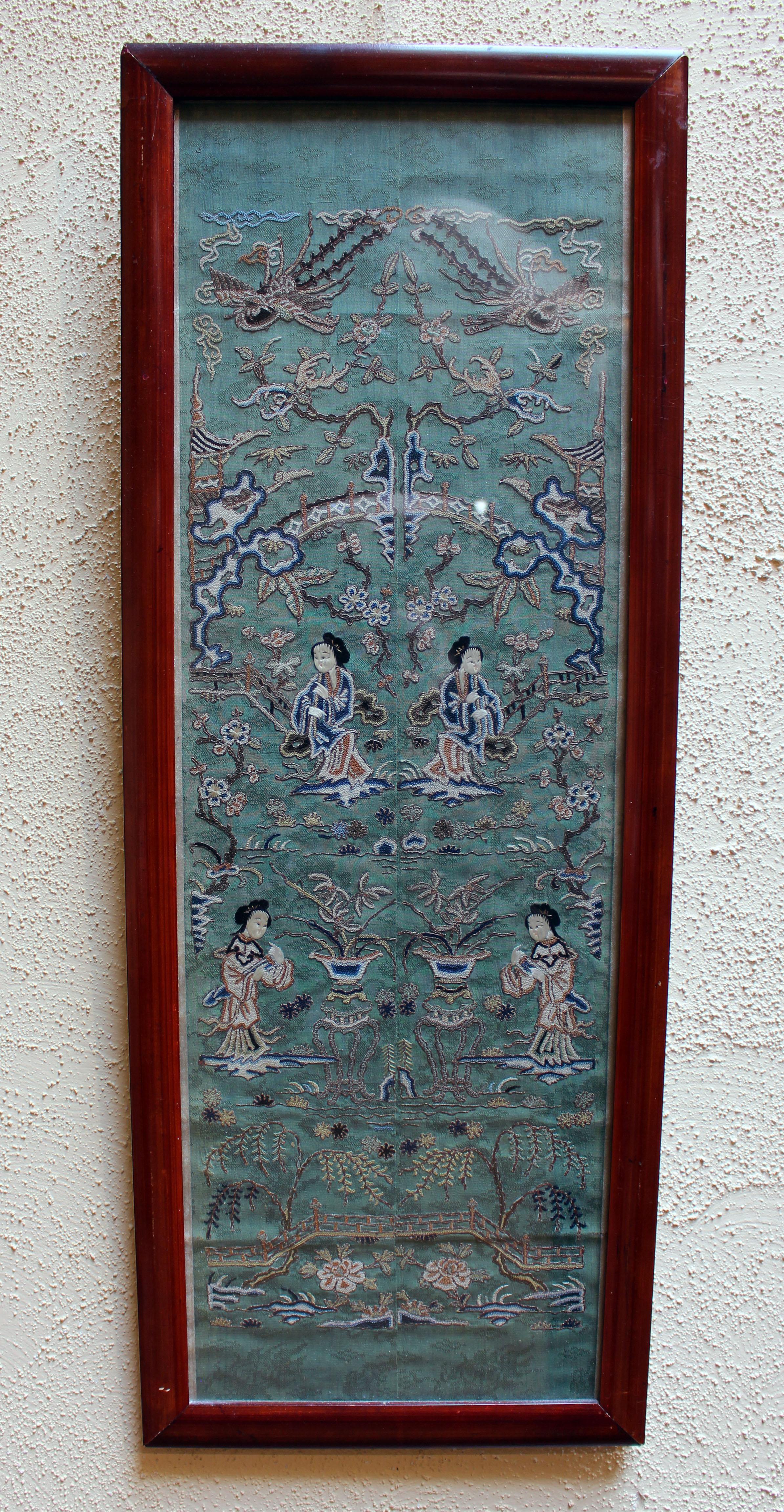 Framed Sleeve Panel of Silk Embroidery For Sale 4