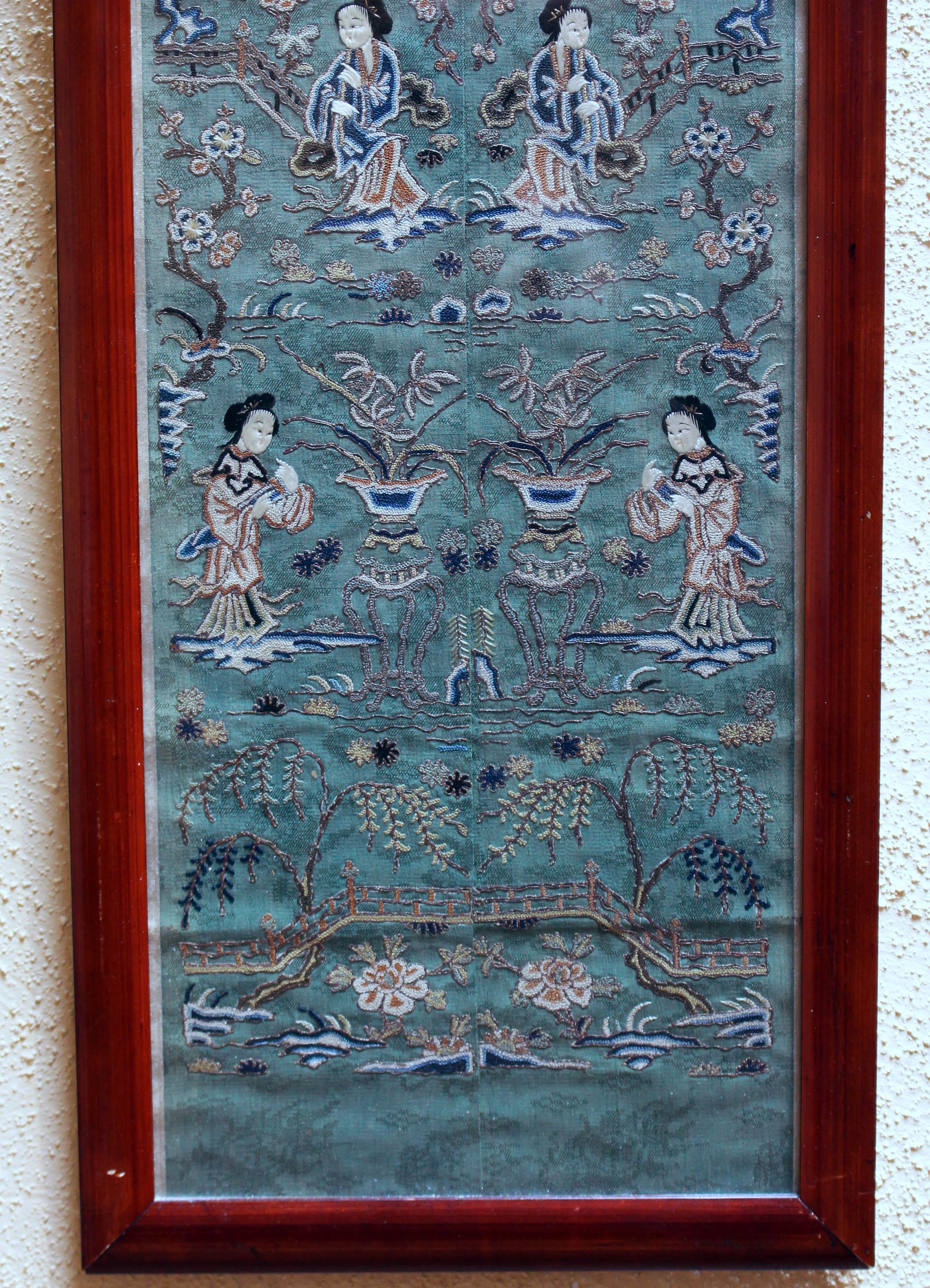 Embroidered Framed Sleeve Panel of Silk Embroidery For Sale