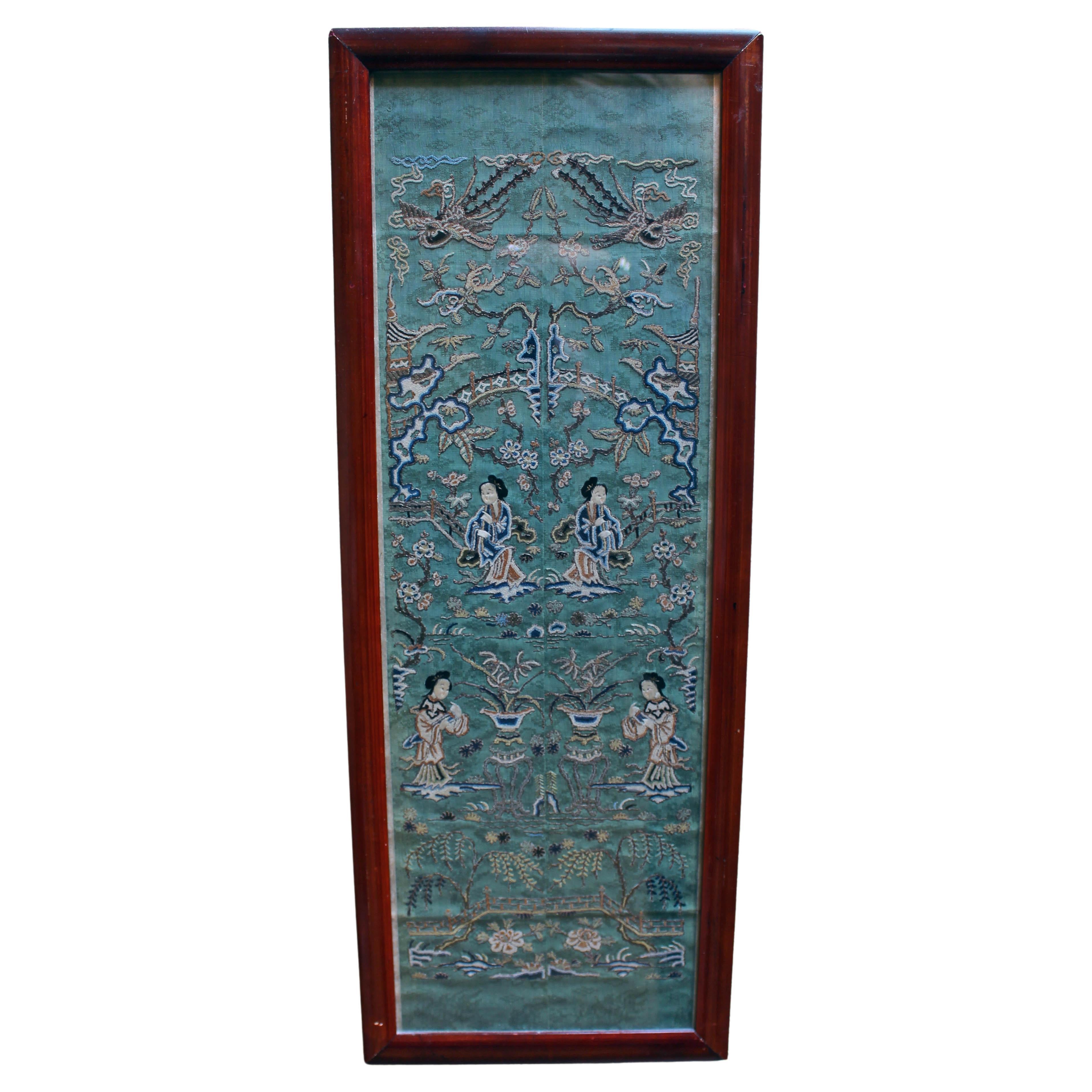 Framed Sleeve Panel of Silk Embroidery For Sale