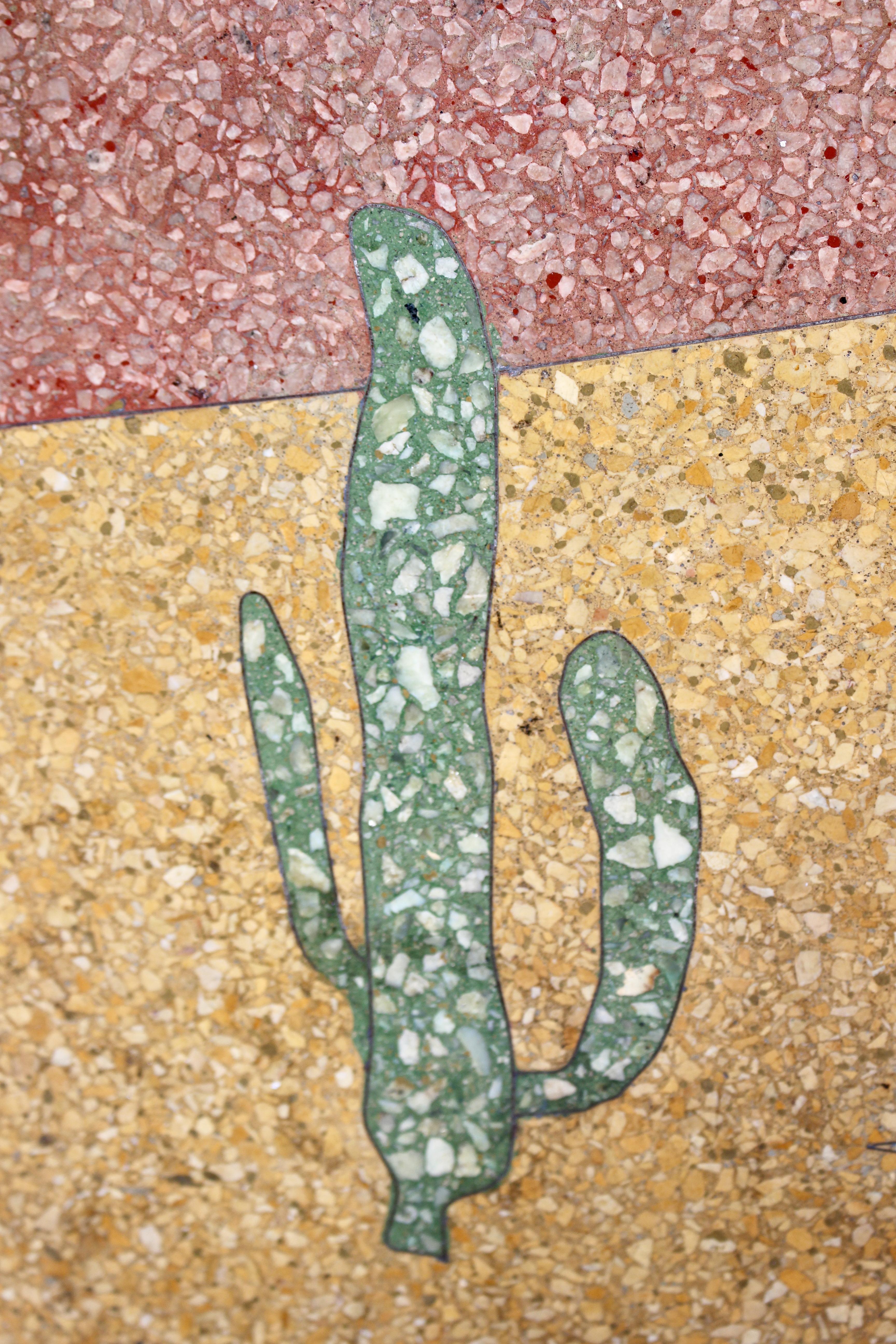 Art Deco Framed Solid Terrazzo Tile & Brass Southwestern Landscape Wall Hanging, 1930s For Sale