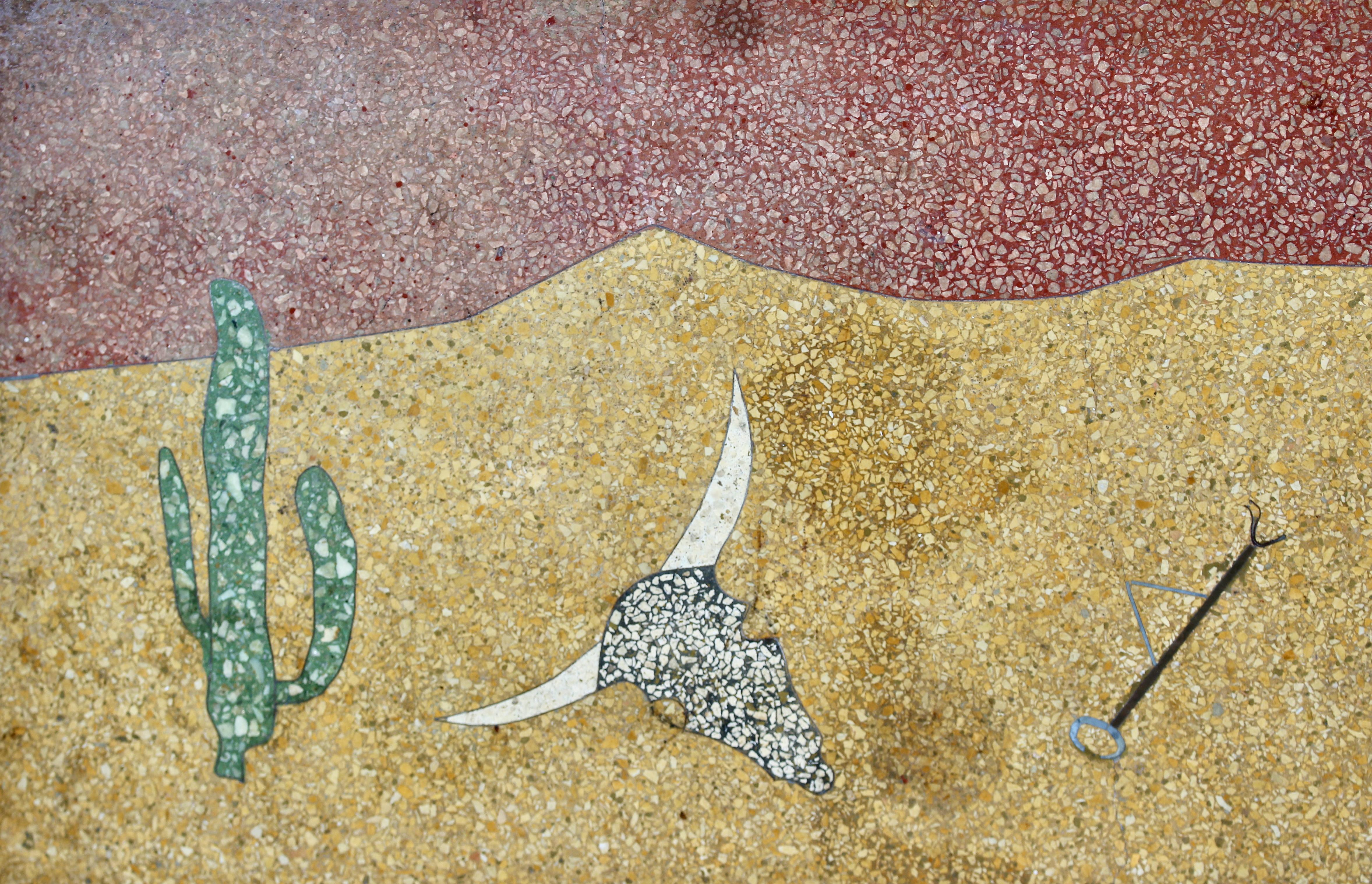 American Framed Solid Terrazzo Tile & Brass Southwestern Landscape Wall Hanging, 1930s For Sale