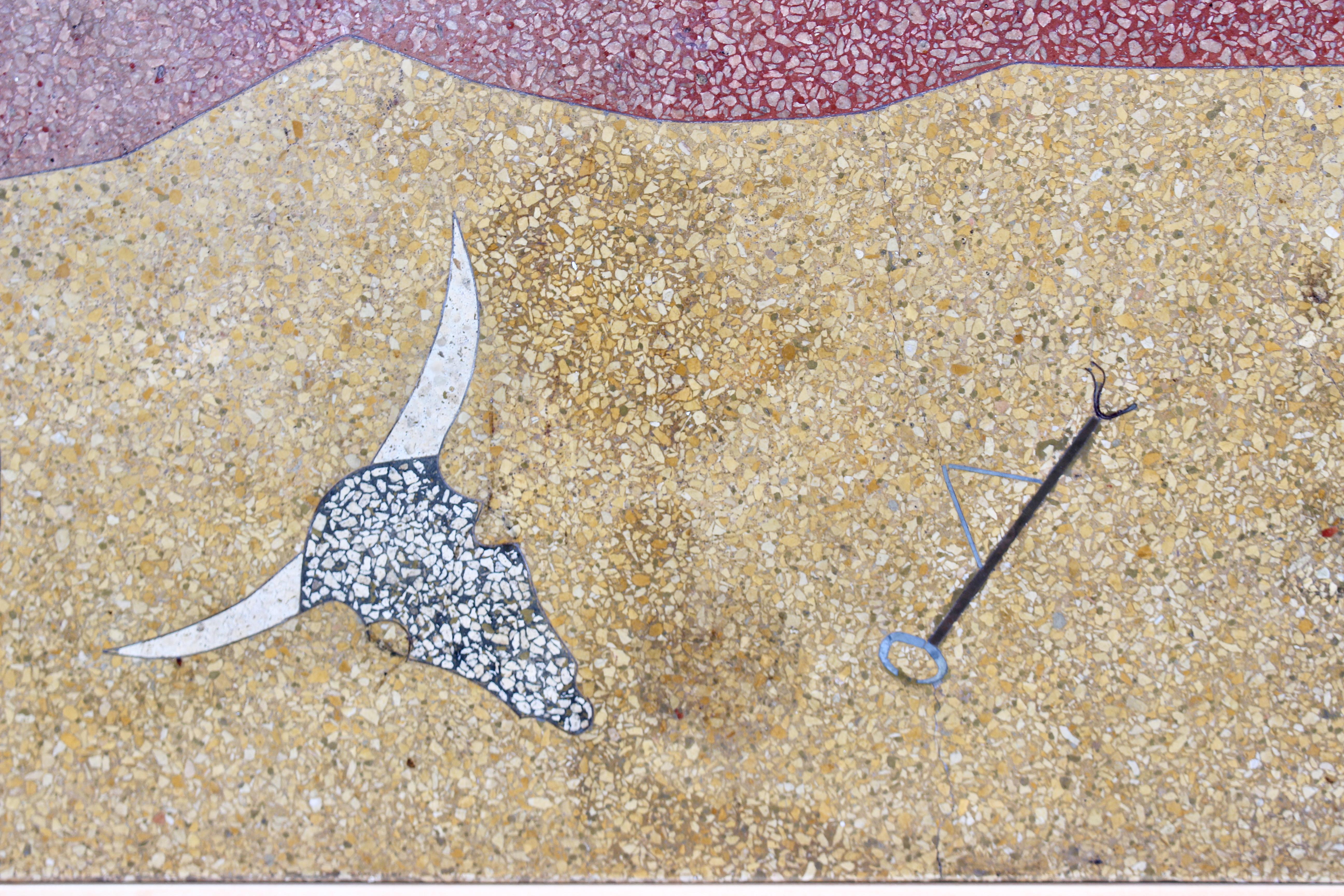 Framed Solid Terrazzo Tile & Brass Southwestern Landscape Wall Hanging, 1930s In Good Condition For Sale In Bainbridge, NY