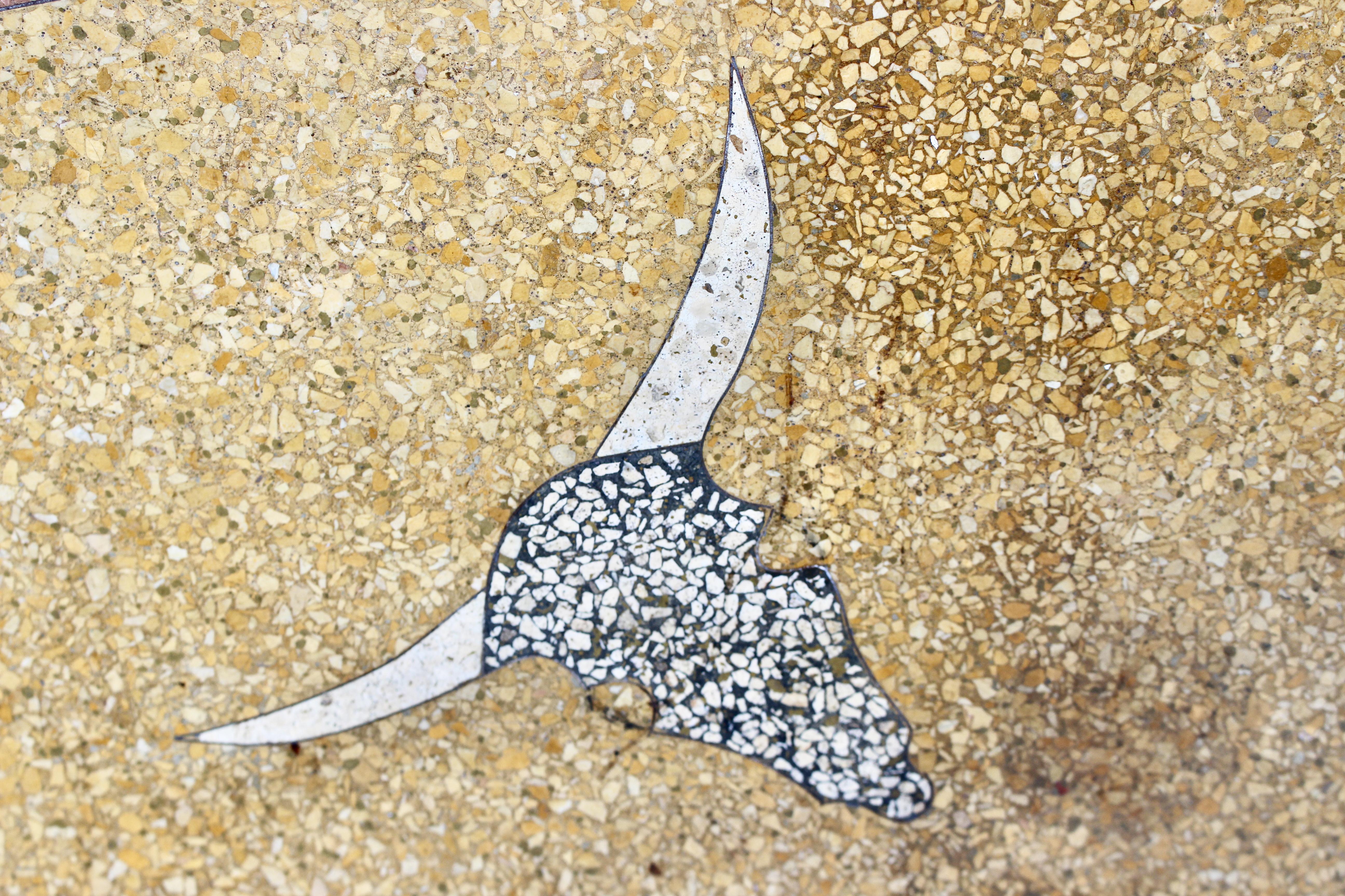 Mid-20th Century Framed Solid Terrazzo Tile & Brass Southwestern Landscape Wall Hanging, 1930s For Sale