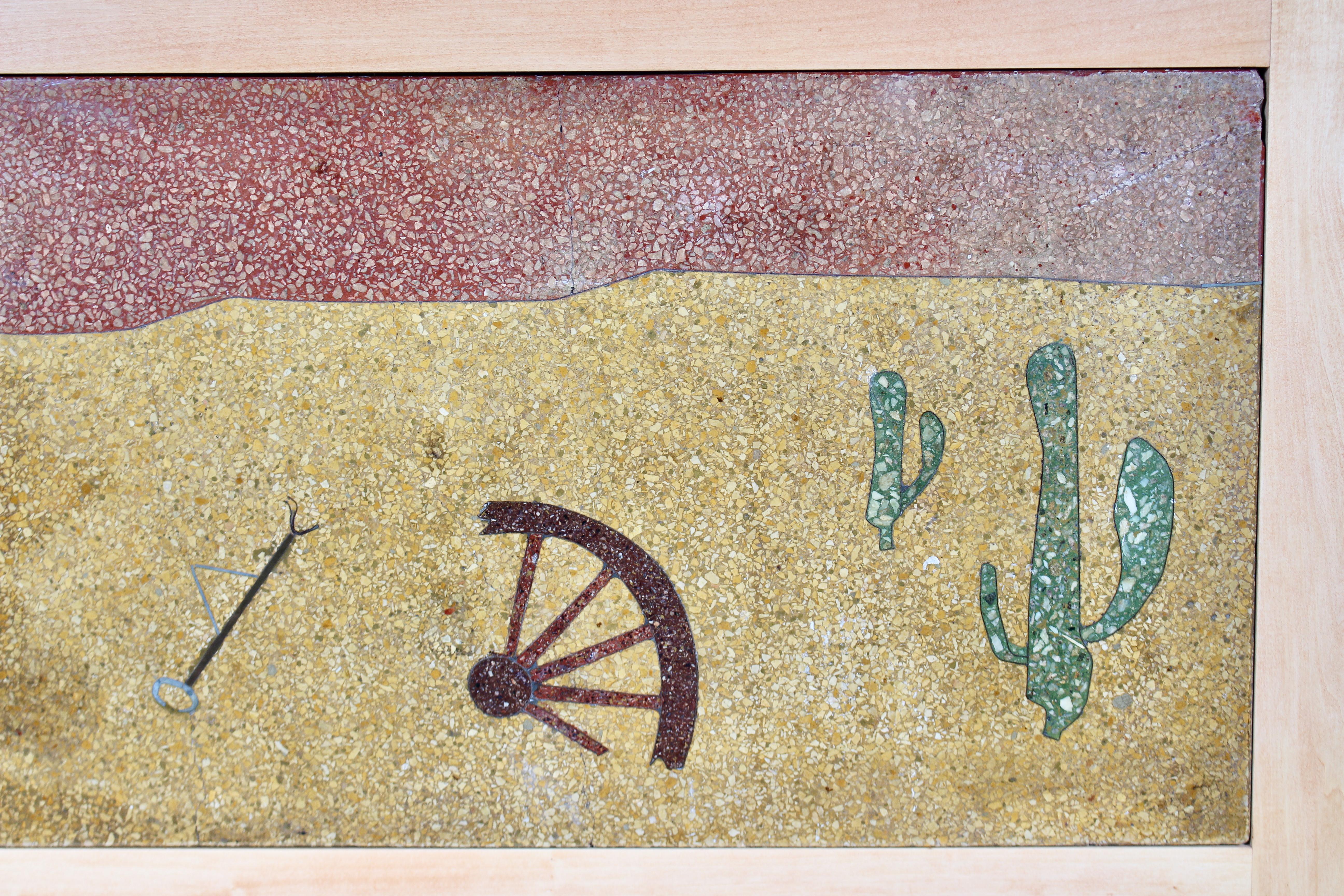 Framed Solid Terrazzo Tile & Brass Southwestern Landscape Wall Hanging, 1930s For Sale 2