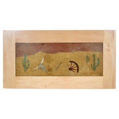Appendiabiti da parete con cornice in piastrelle di terrazzo massiccio e ottone con paesaggio sud-occidentale, anni '30