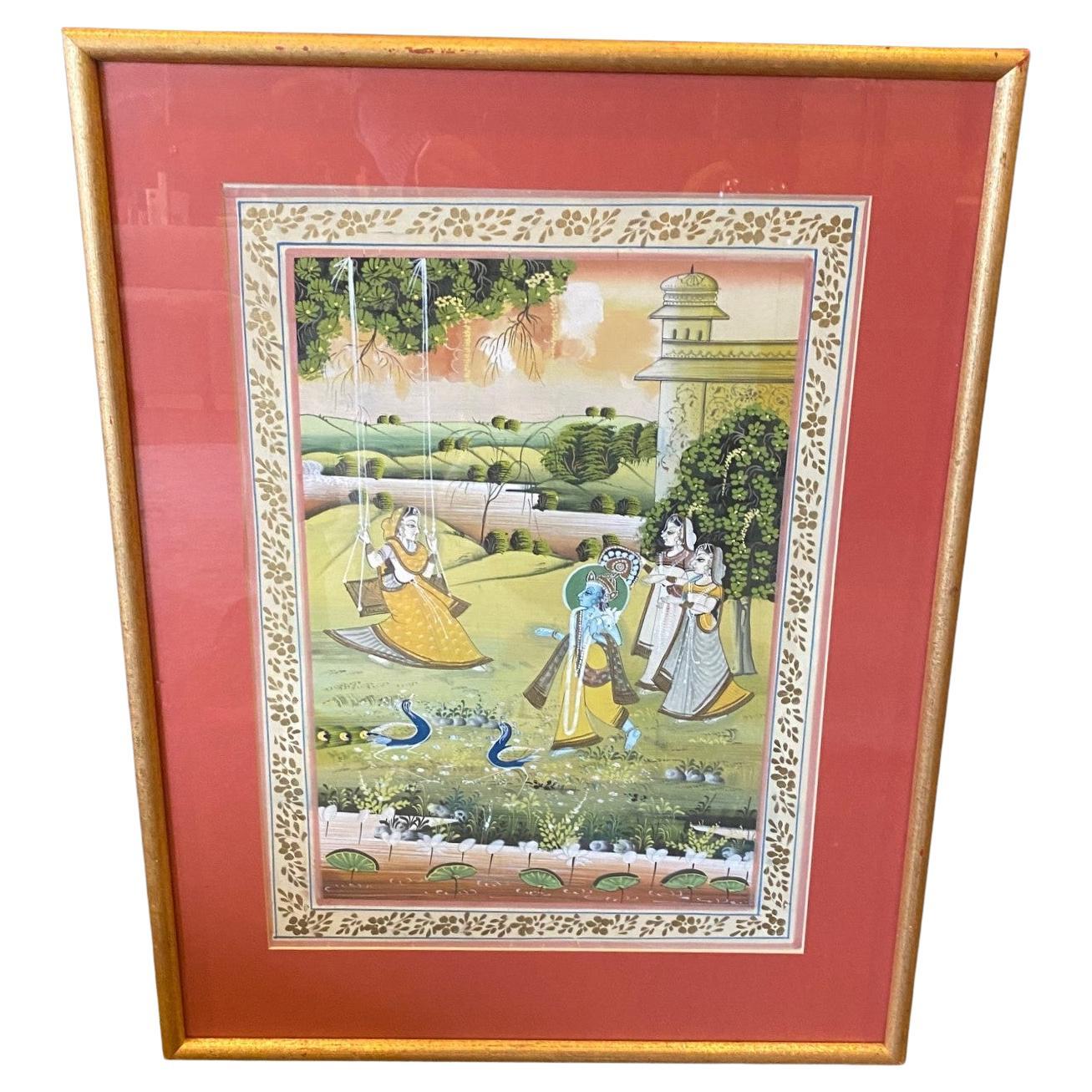 Framed South Indian India Asian Hindu Lord Krishna Original Pichwai Painting