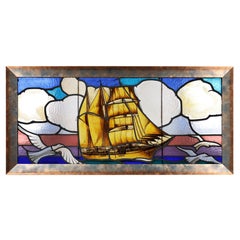 Framed stained glass window by Leo Vingerhoets, Belgium 1950s