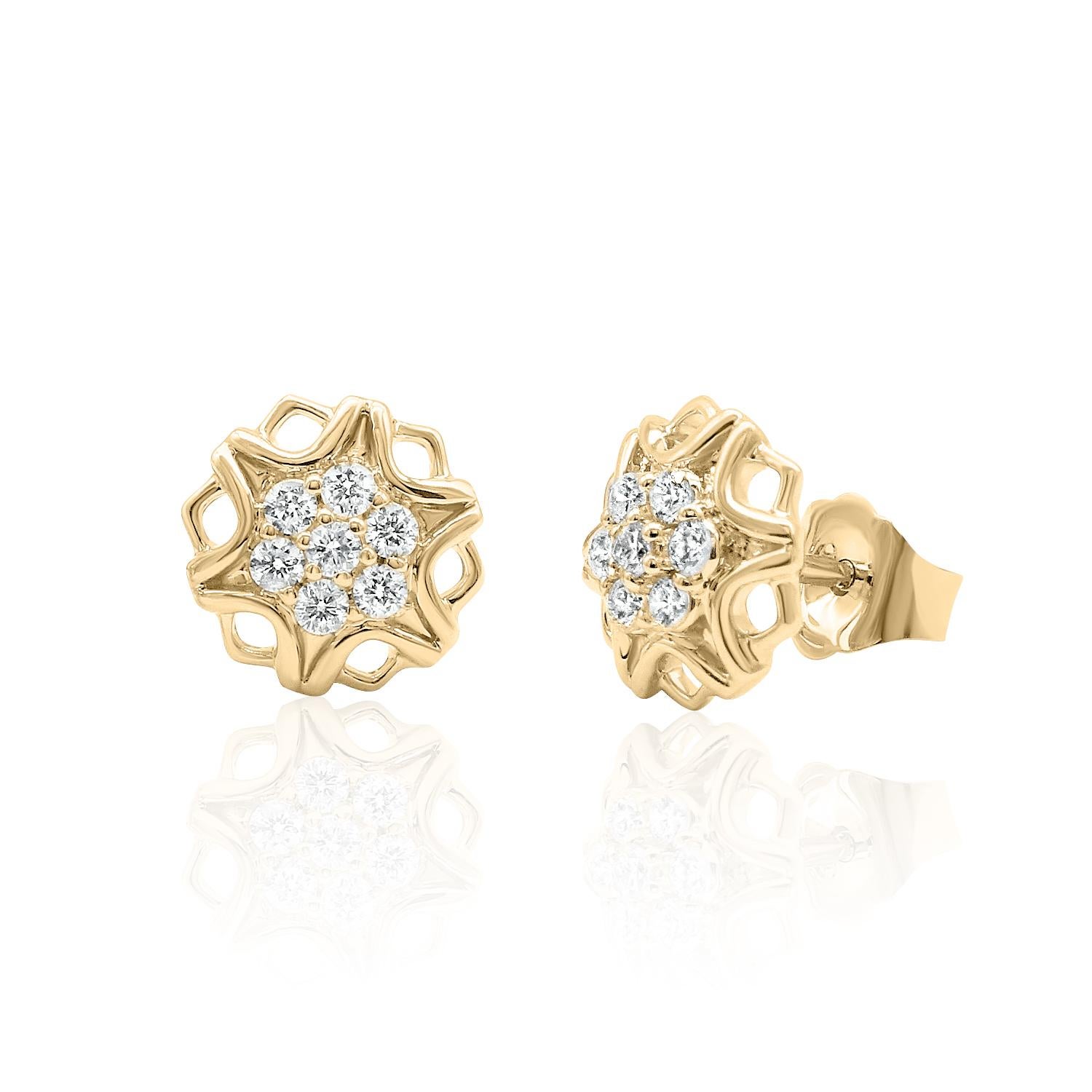 Contemporary Framed Star Diamond Earrings 14K White, Yellow, and Rose Gold