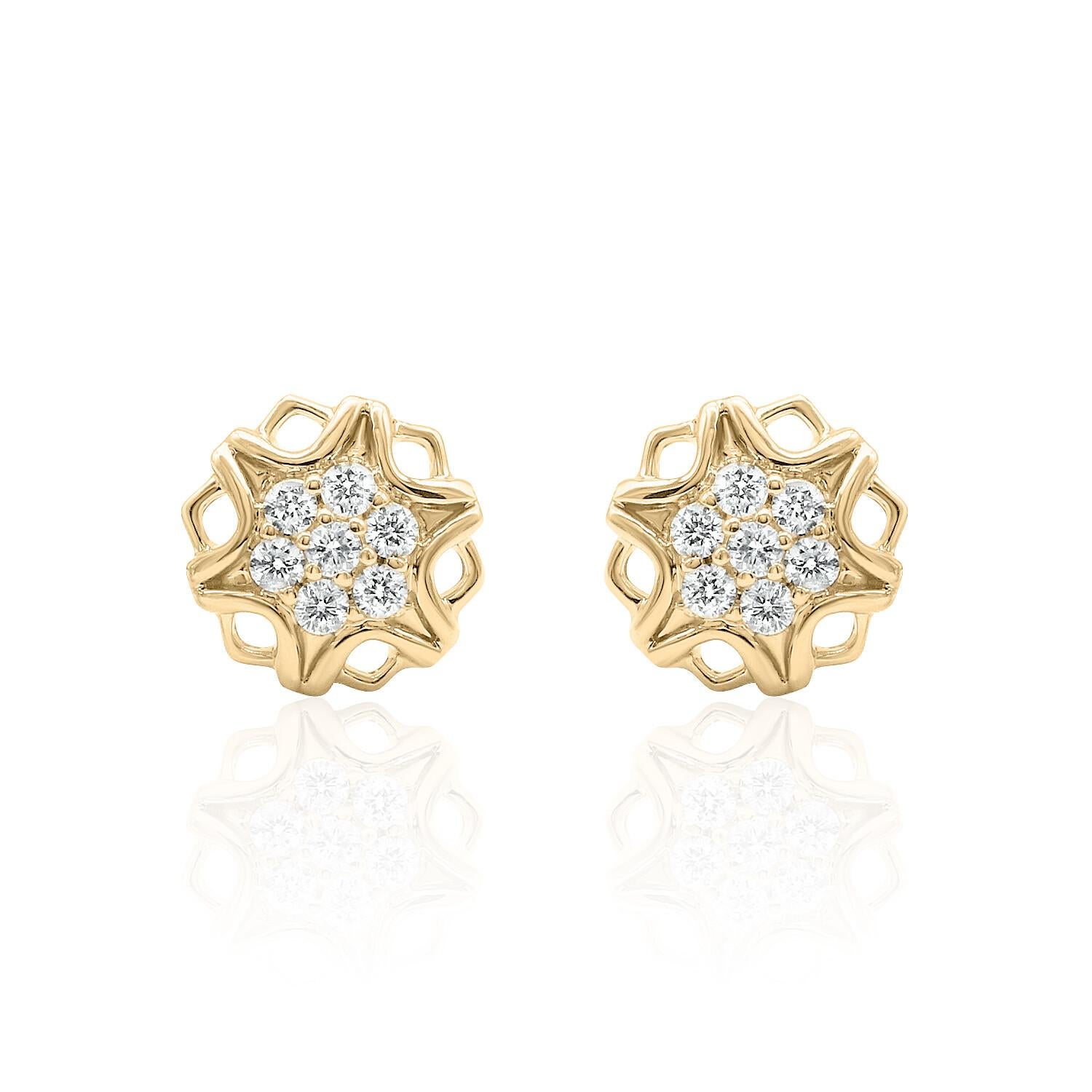 Round Cut Framed Star Diamond Earrings 14K White, Yellow, and Rose Gold