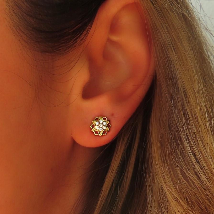 Framed Star Diamond Earrings 14K White, Yellow, and Rose Gold In New Condition In New York, NY