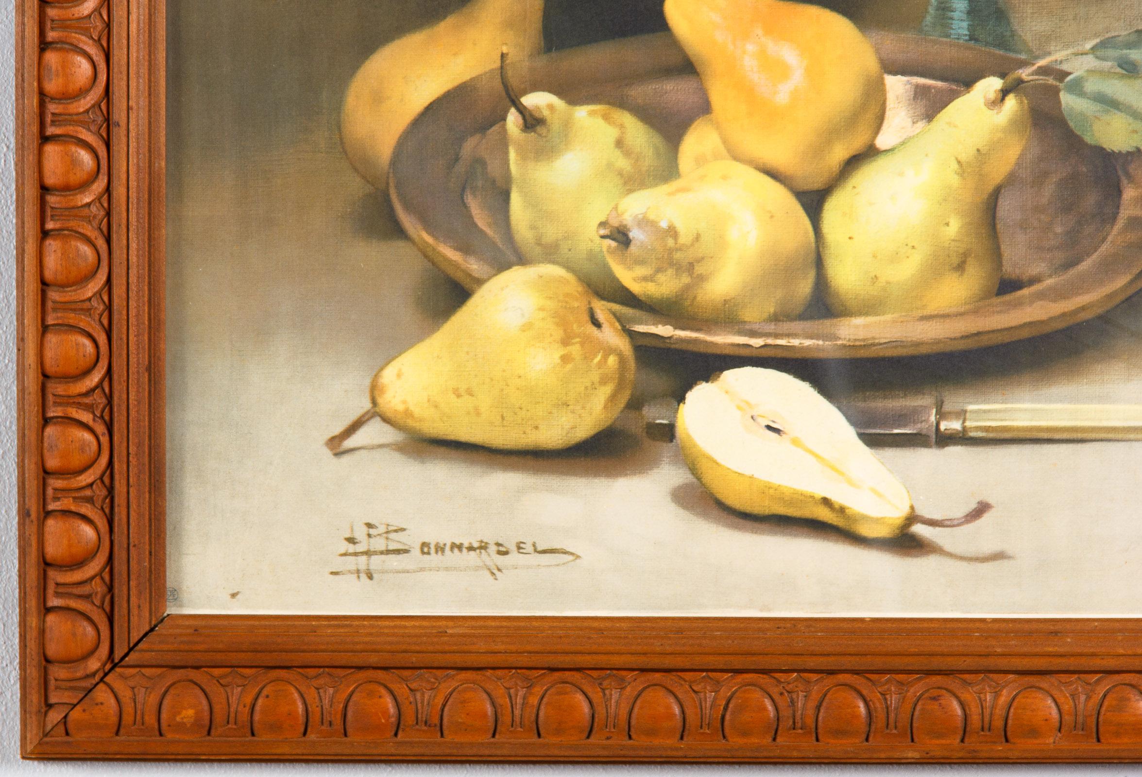 Gerahmter Stillleben-Farbdruck von Alexandre Francois Bonnardel, Frankreich, 1920er Jahre (Buchenholz)