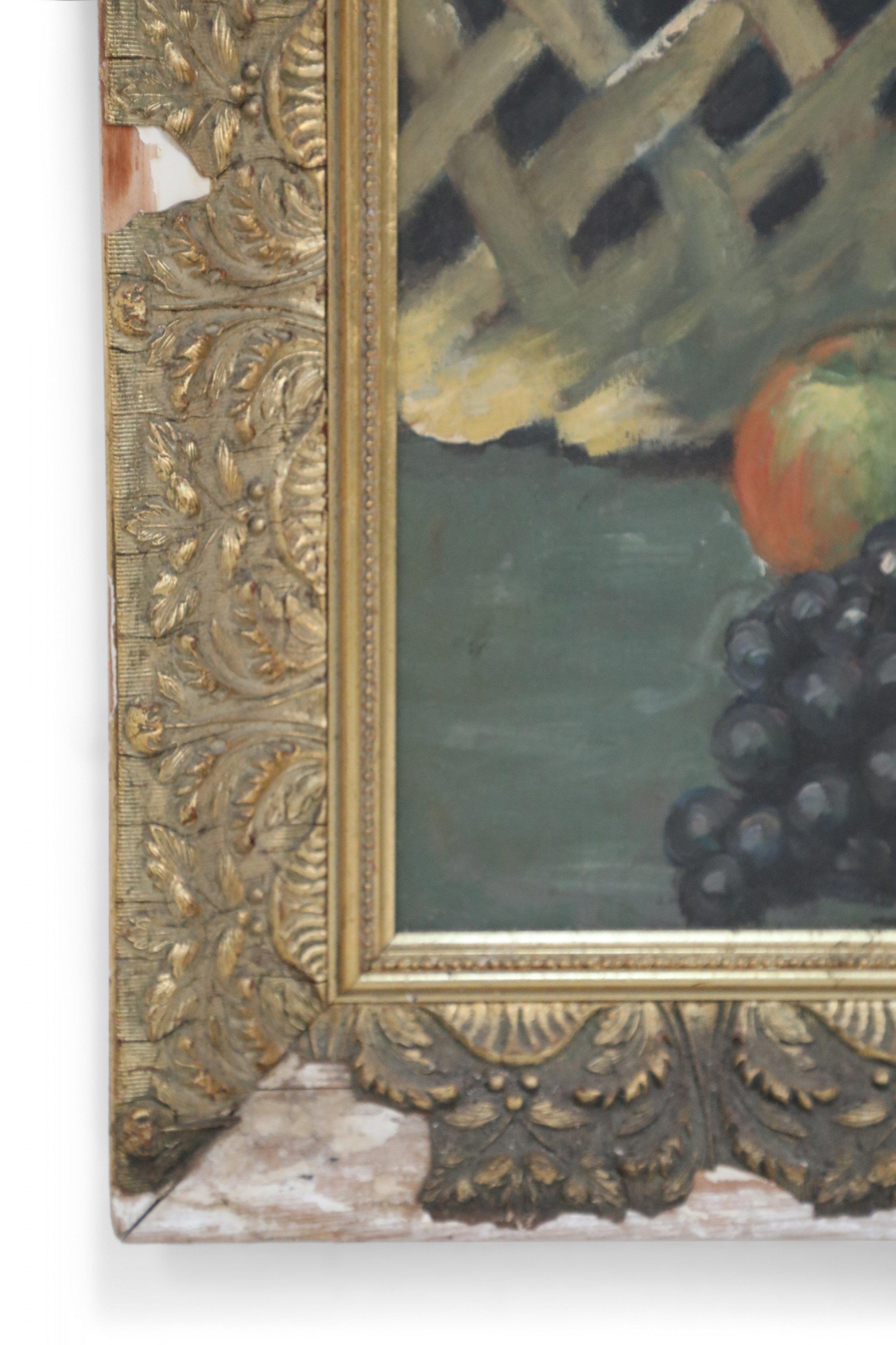 Canvas Framed Still Life Oil Painting of a Flower Arrangement and Scattered Grapes and For Sale