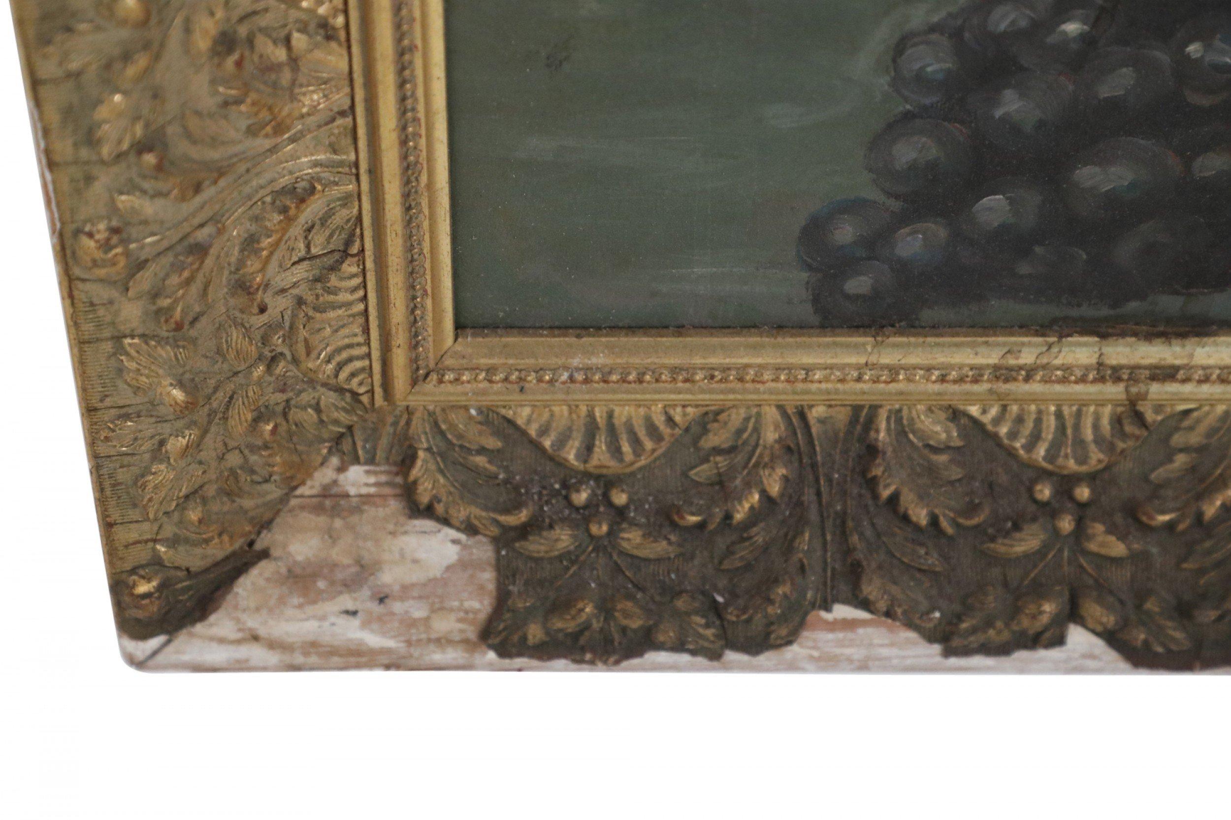 Framed Still Life Oil Painting of a Flower Arrangement and Scattered Grapes and For Sale 1