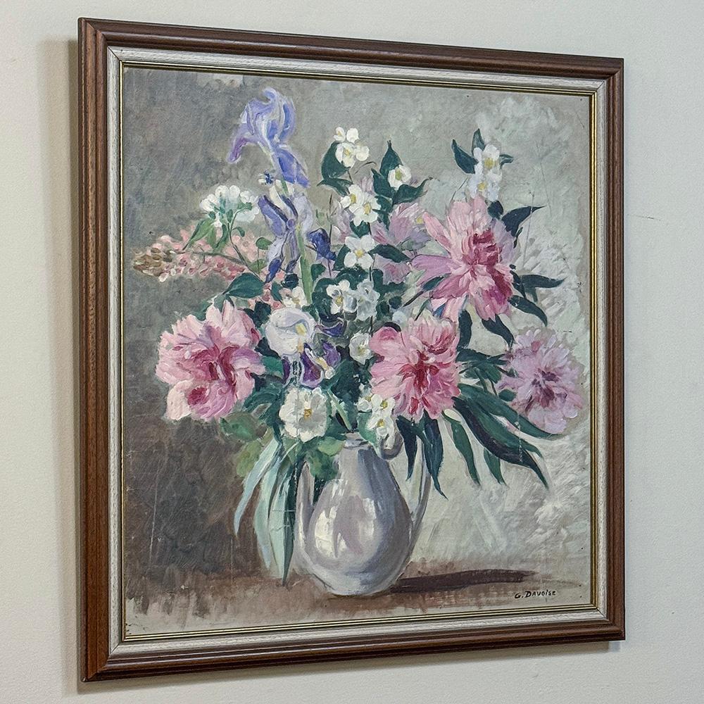 French Framed Still Life Oil Painting on Canvas by G. Davoise For Sale