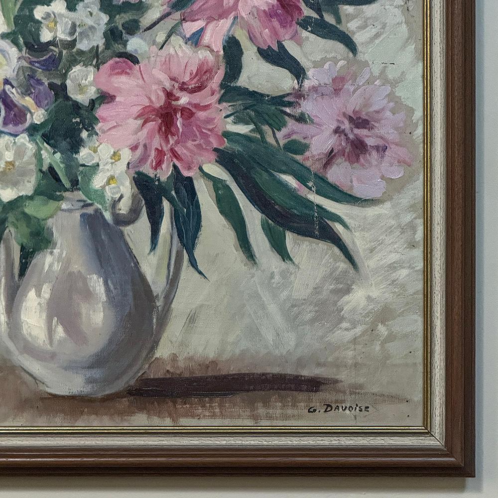 Framed Still Life Oil Painting on Canvas by G. Davoise For Sale 1