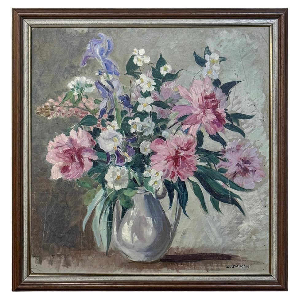 Framed Still Life Oil Painting on Canvas by G. Davoise For Sale