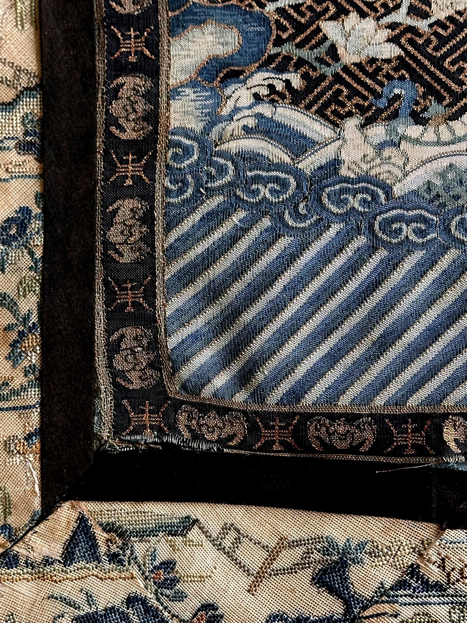 Framed Stunning Chinese Qing Dynasty Kesi Peacock Third Rank Badge For Sale 8