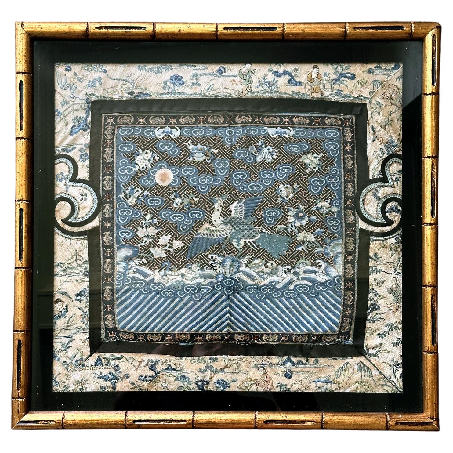 Framed Stunning Chinese Qing Dynasty Kesi Peacock Third Rank Badge For Sale