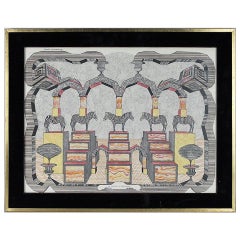 Vintage Framed Surrealistic Drawing by Pedro Friedeberg