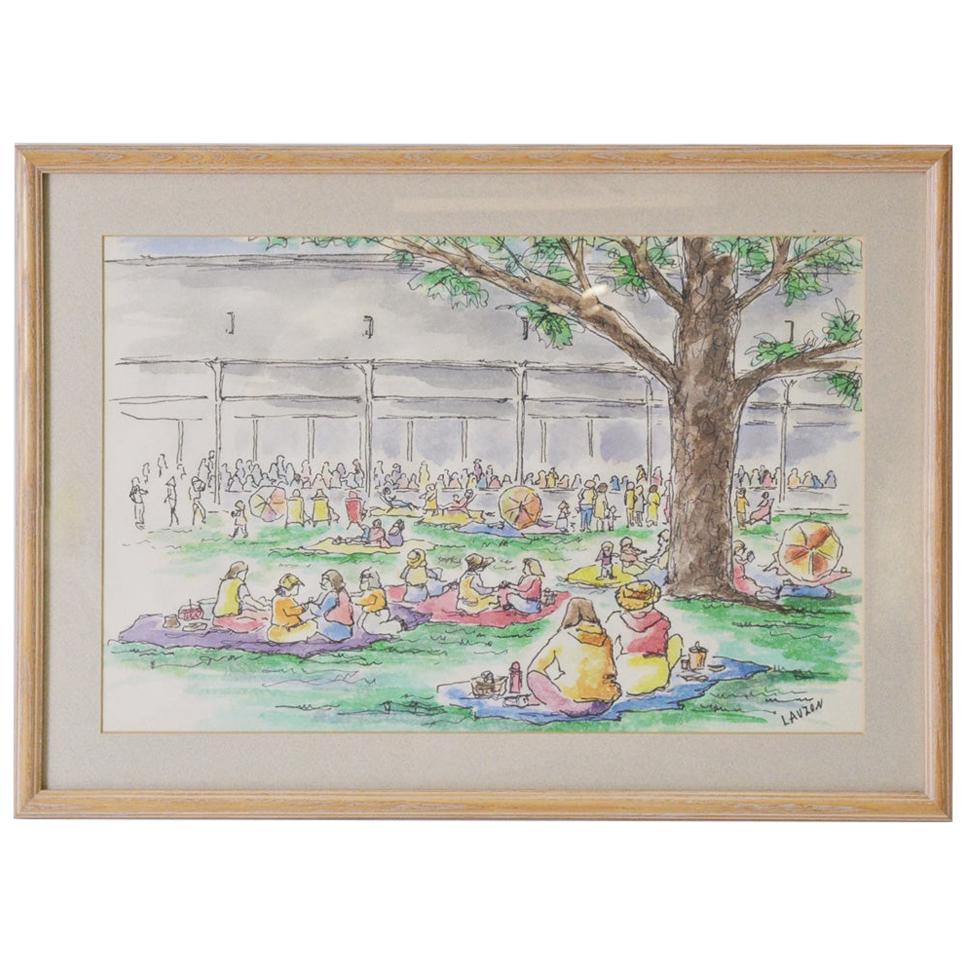 Framed "Tanglewood" Sketches, Pinicking For Sale