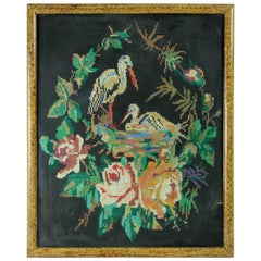 Framed Tapeserie of Two Storks, Czechoslovakia, circa 1940