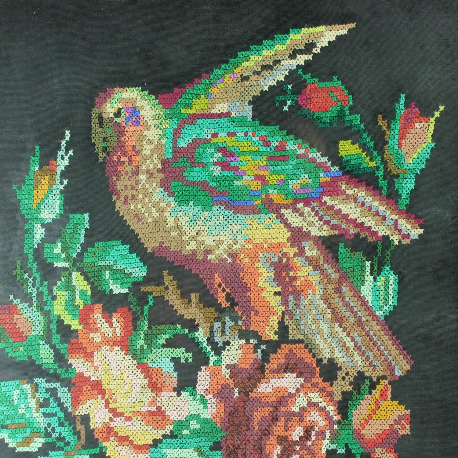 Art Deco Framed Tapestry of Parrot, Czechoslovakia, circa 1940 For Sale