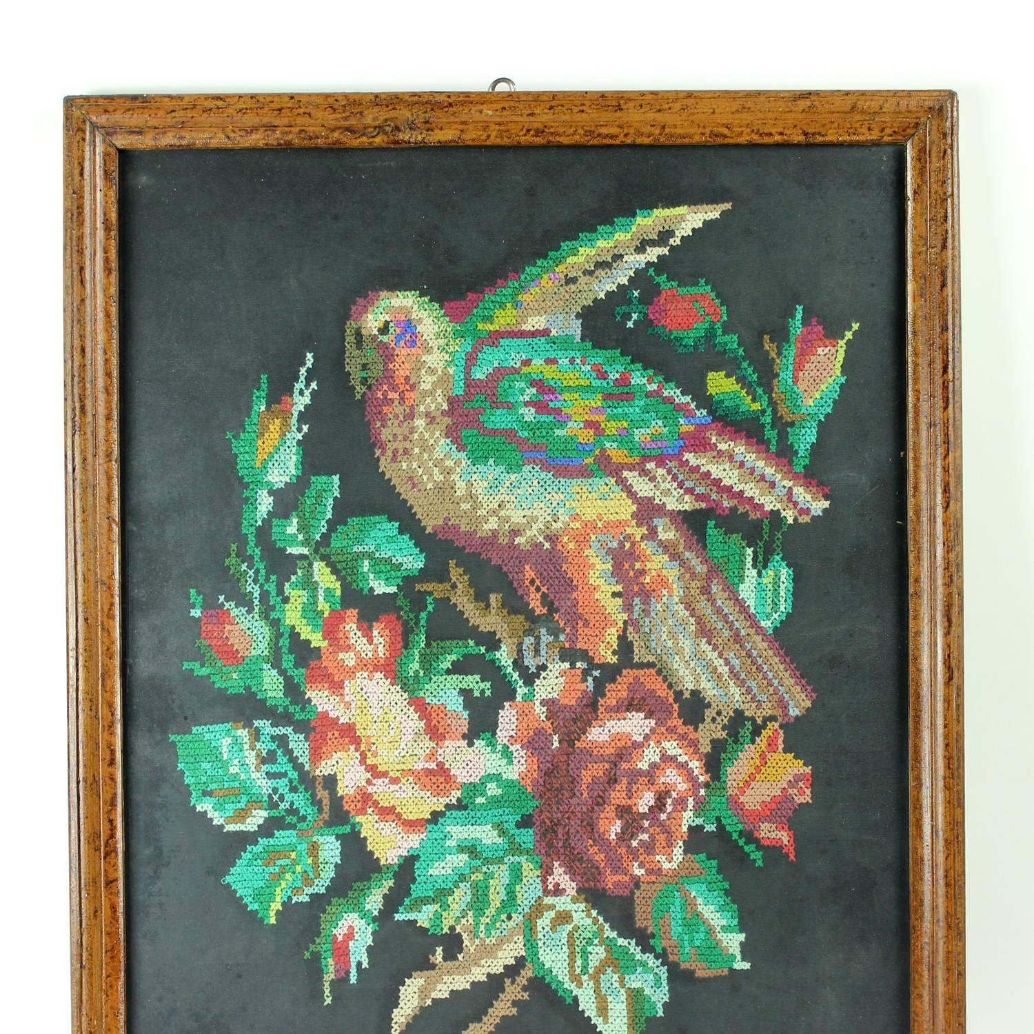 Framed Tapestry of Parrot, Czechoslovakia, circa 1940 For Sale 1