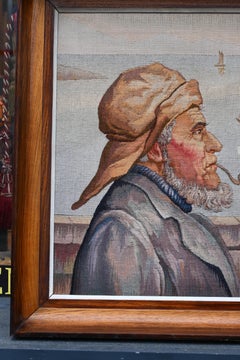 Framed tapestry, sailor smoking a pipe – Atelier Berton – 56×48×6 cm – N° 1646