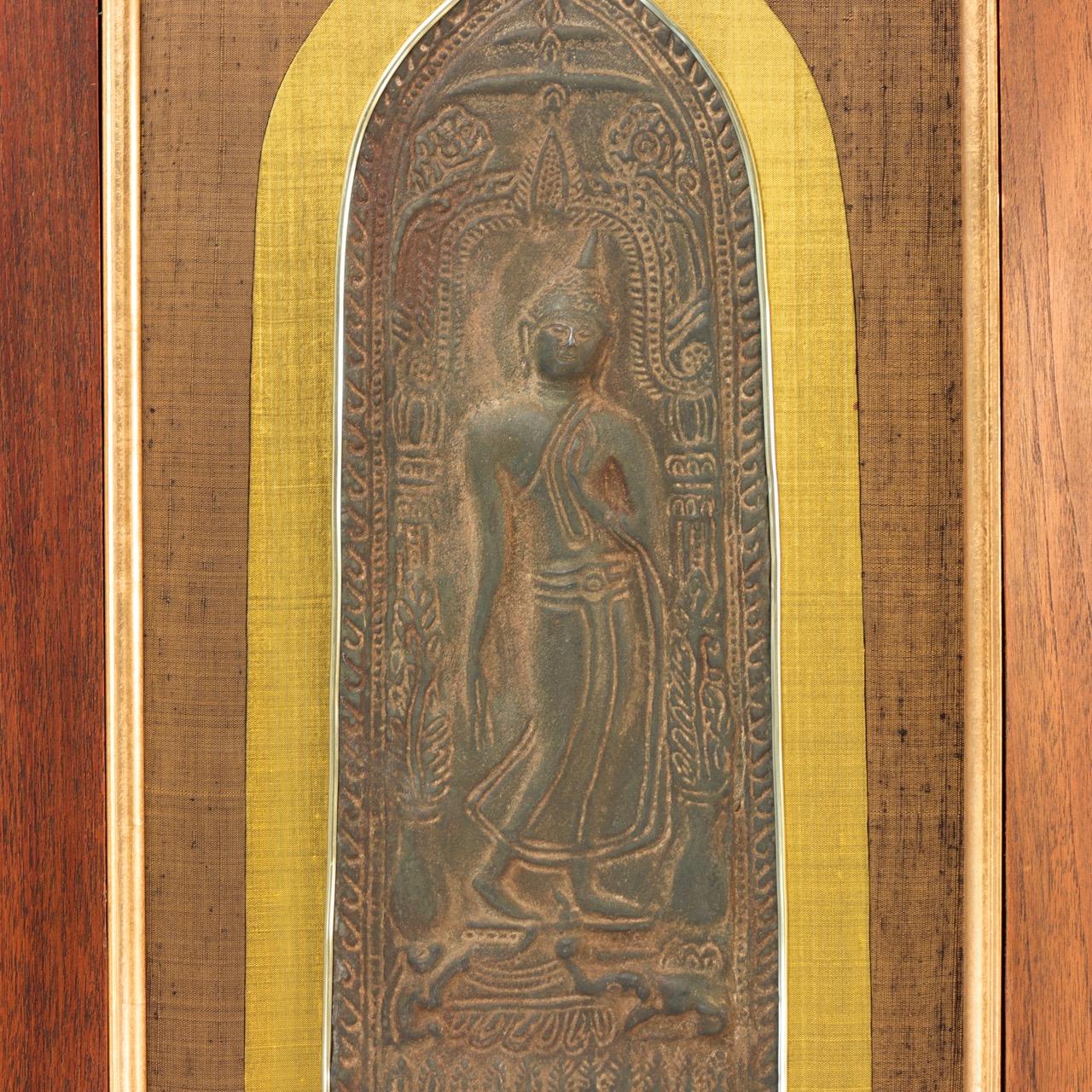 Repoussé Framed Thai Buddhist Votive Plaque, Sukhothai Style For Sale