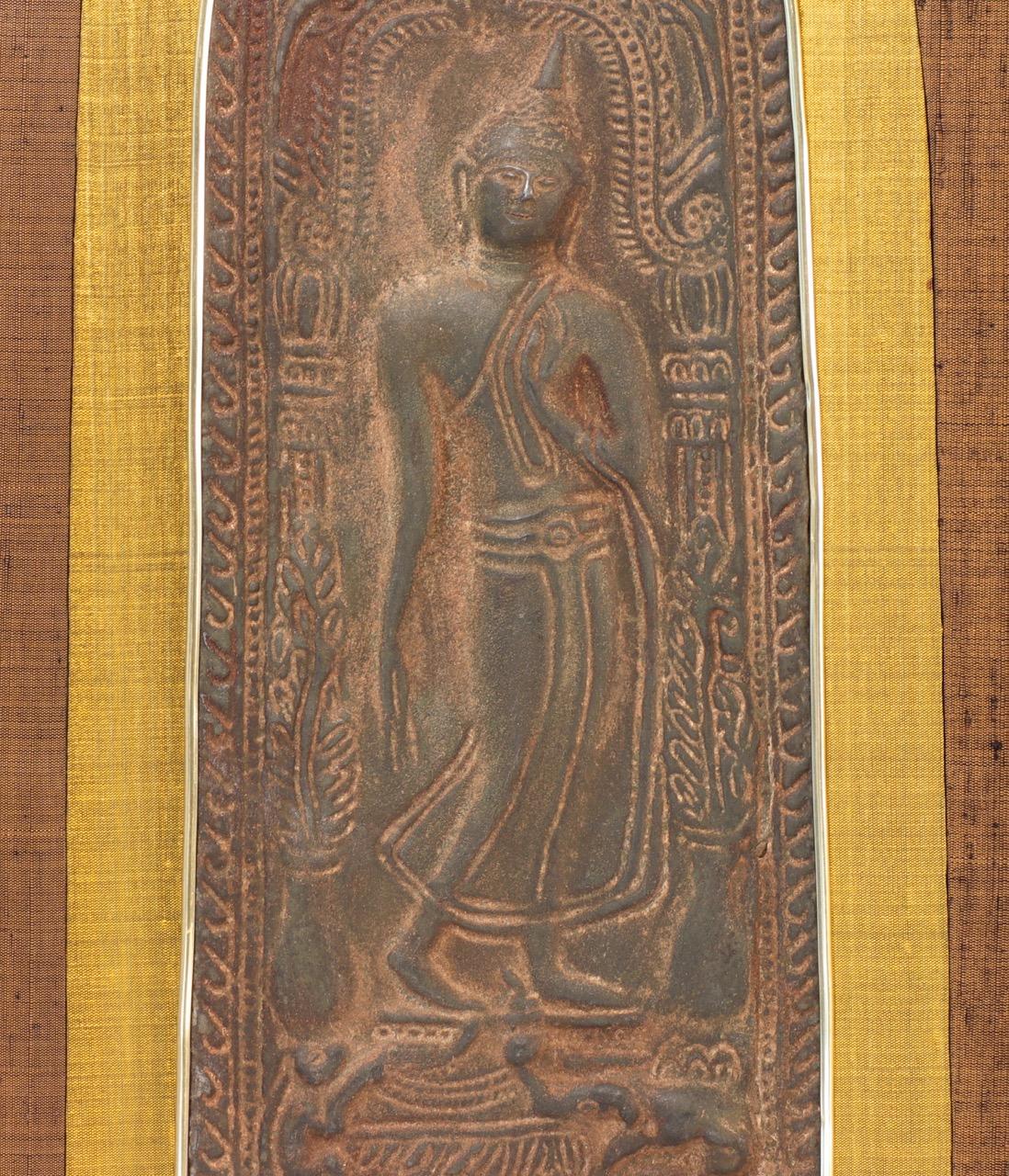 Framed Thai Buddhist Votive Plaque, Sukhothai Style In Good Condition For Sale In New York, NY