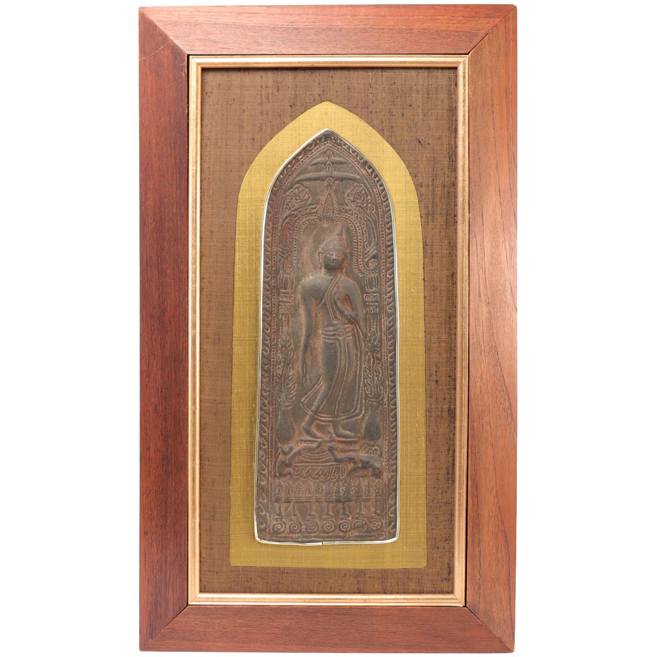 Metal Framed Thai Buddhist Votive Plaque, Sukhothai Style For Sale