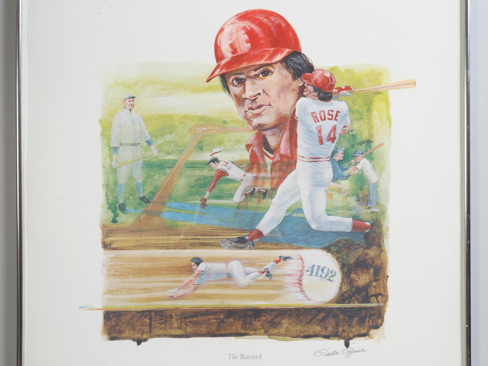 Pete Rose print, that was signed by Pete and given to us in the 1980s as a gift. There is no question about it being authentic, for Pete was an old customer of mine.