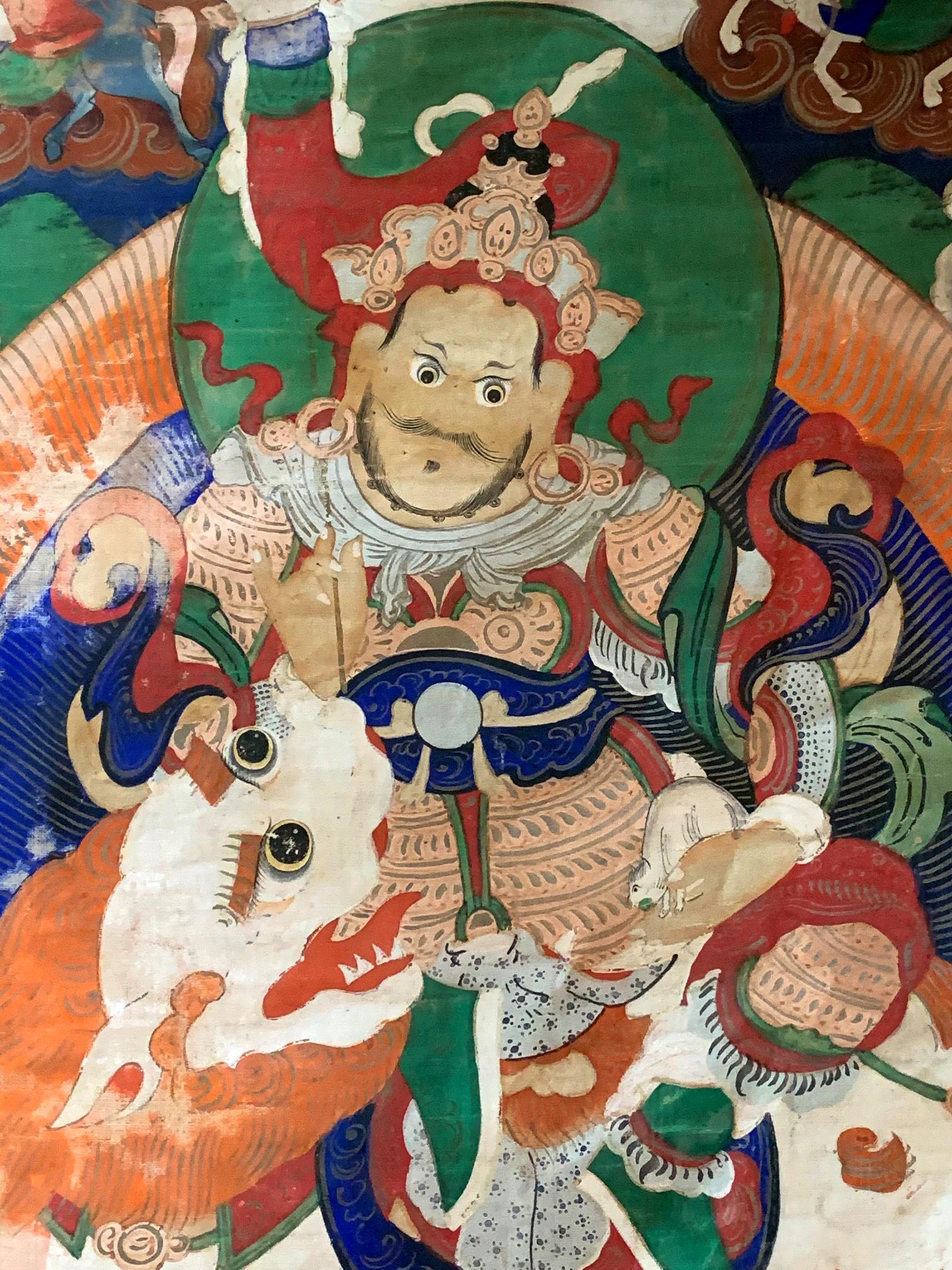 Framed Tibetan Thangka Vaisravana Jambhala In Good Condition In Atlanta, GA