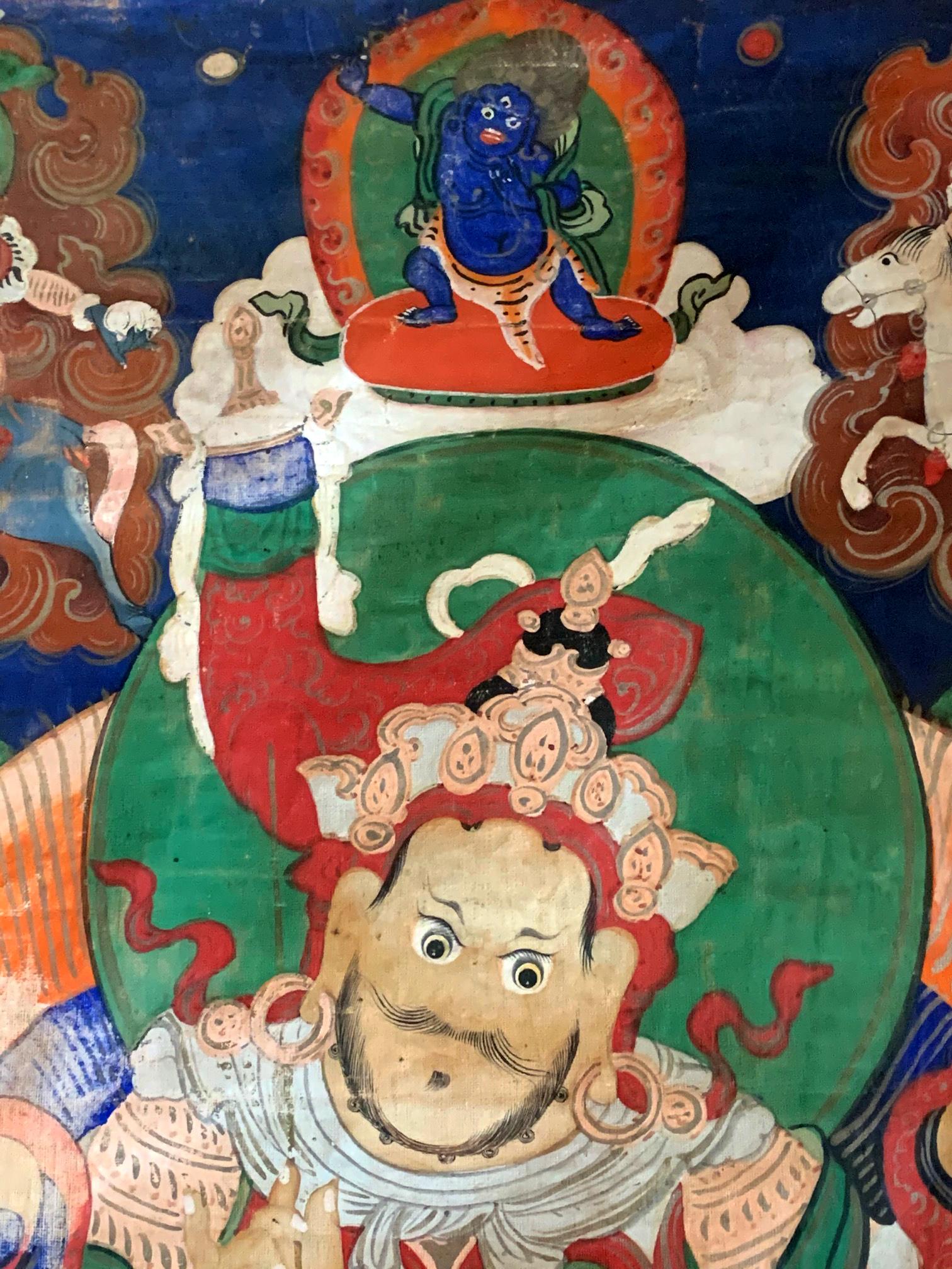 19th Century Framed Tibetan Thangka Vaisravana Jambhala