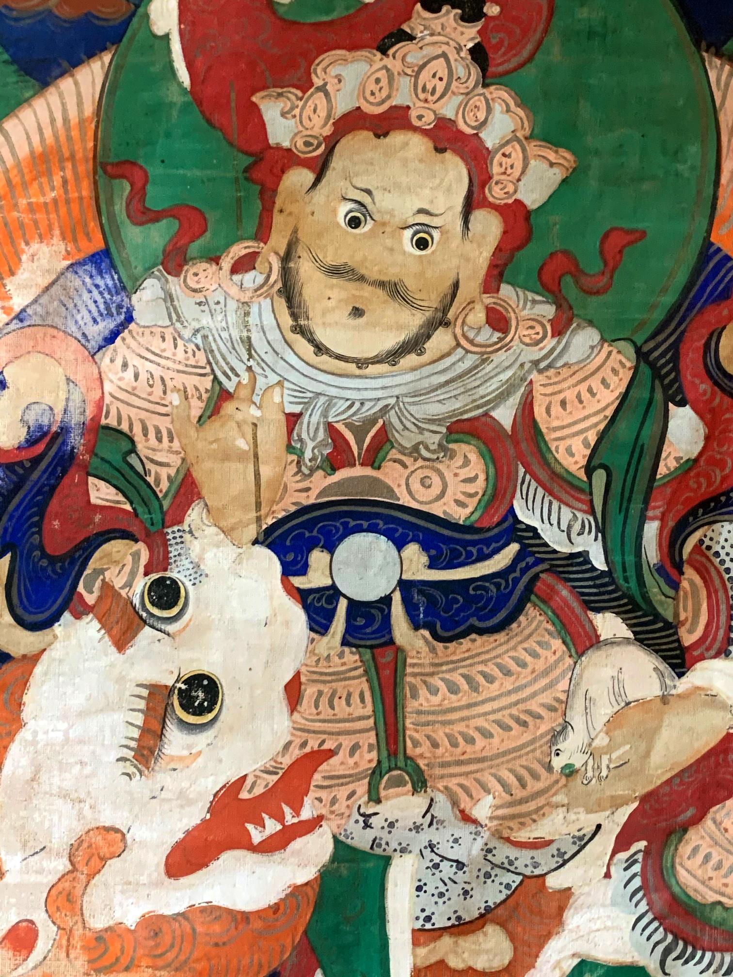 Fabric Framed Tibetan Thangka Vaisravana Jambhala