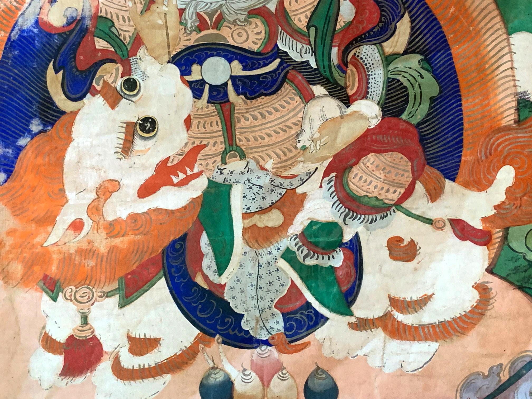Framed Tibetan Thangka Vaisravana Jambhala 1