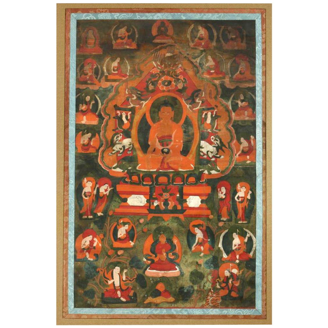 Gerahmte tibetische Thankga von Amitabha
