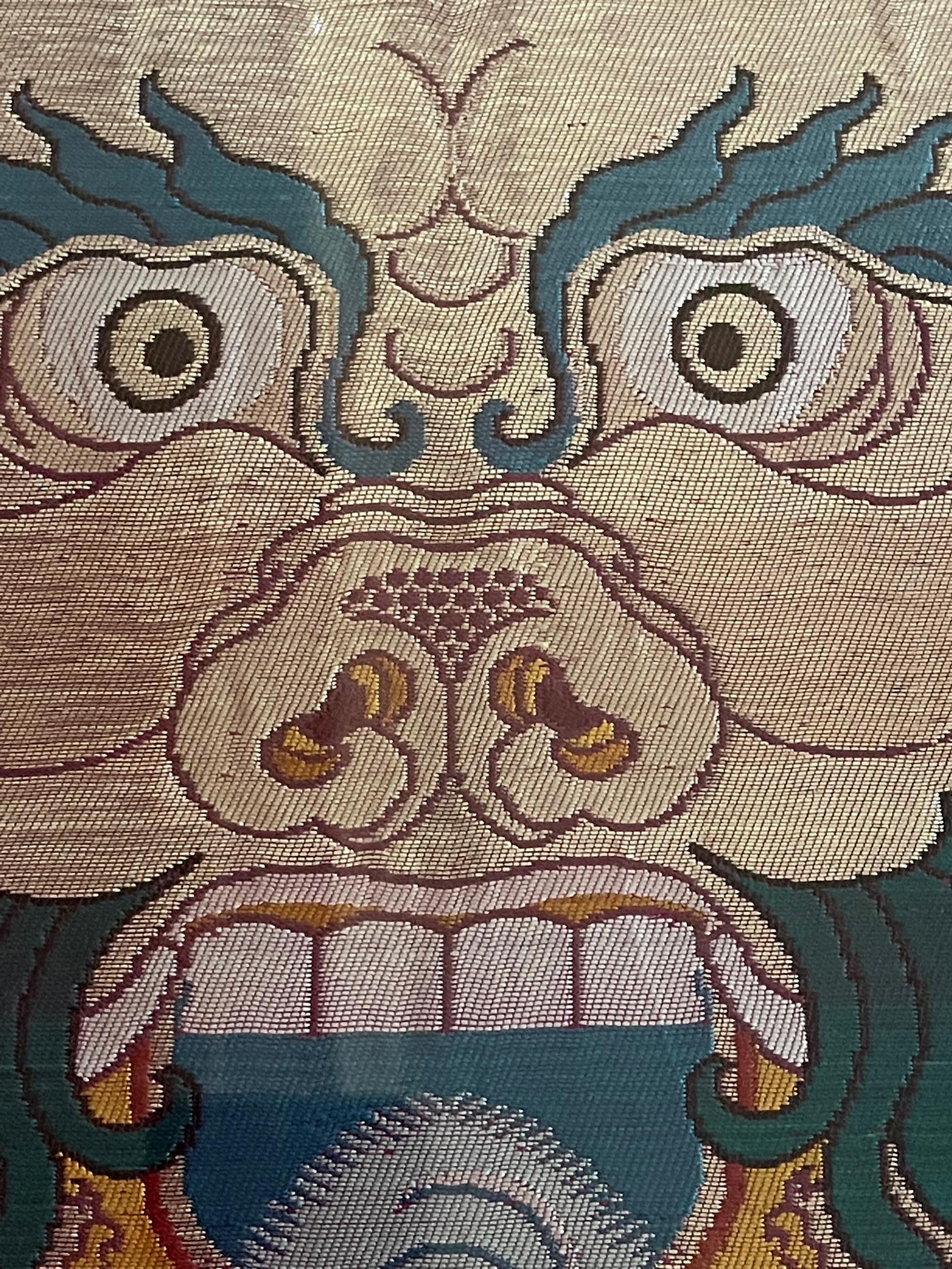Framed Tibetan Woven Silk Kesi Panel of Kirtimukha For Sale 6