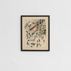 Litografia di Tony Sarg con cornice  "New York di Tony Sarg" 1927  Prima edizione