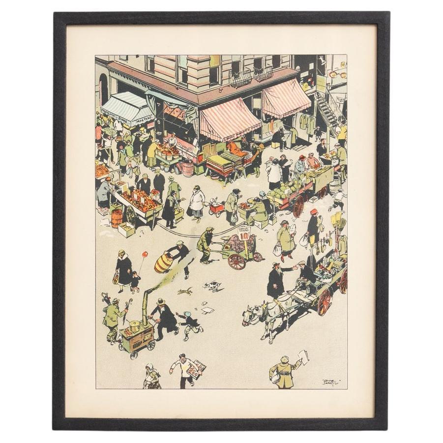Litografia di Tony Sarg con cornice  "New York di Tony Sarg" 1927  Prima edizione